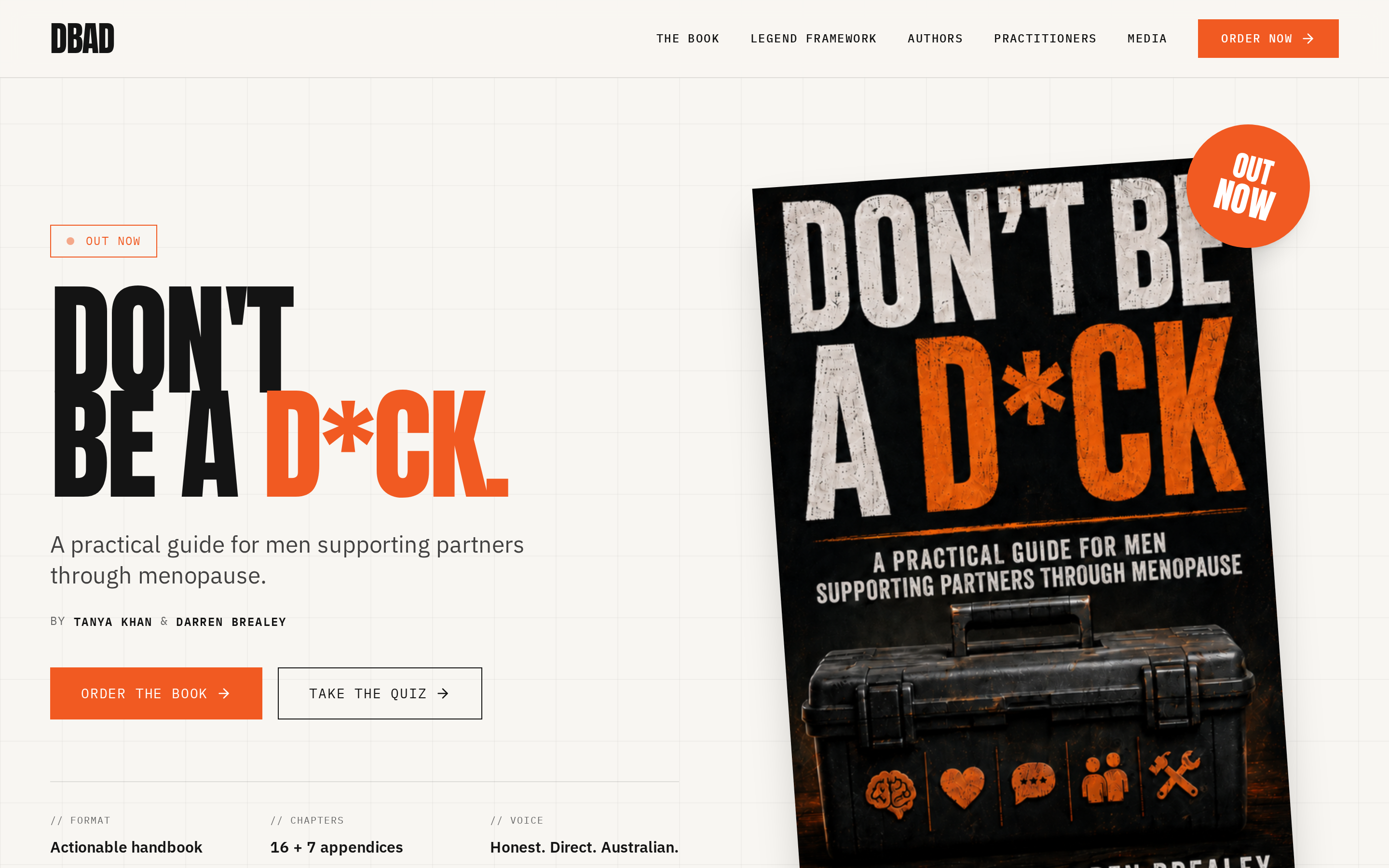 Author website hero — editorial layout with oversized display type and hardcover mockup